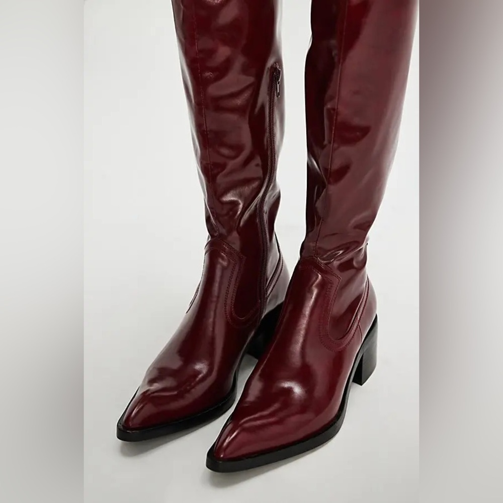Jeffrey Campbell Burgundy Knee-High Heeled Boots - Picture 3 of 5